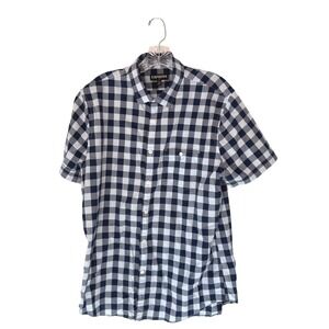 Express Extra Slim Short‎ Sleeve Button Down Shirt Men's Plaid Blue Casual Large